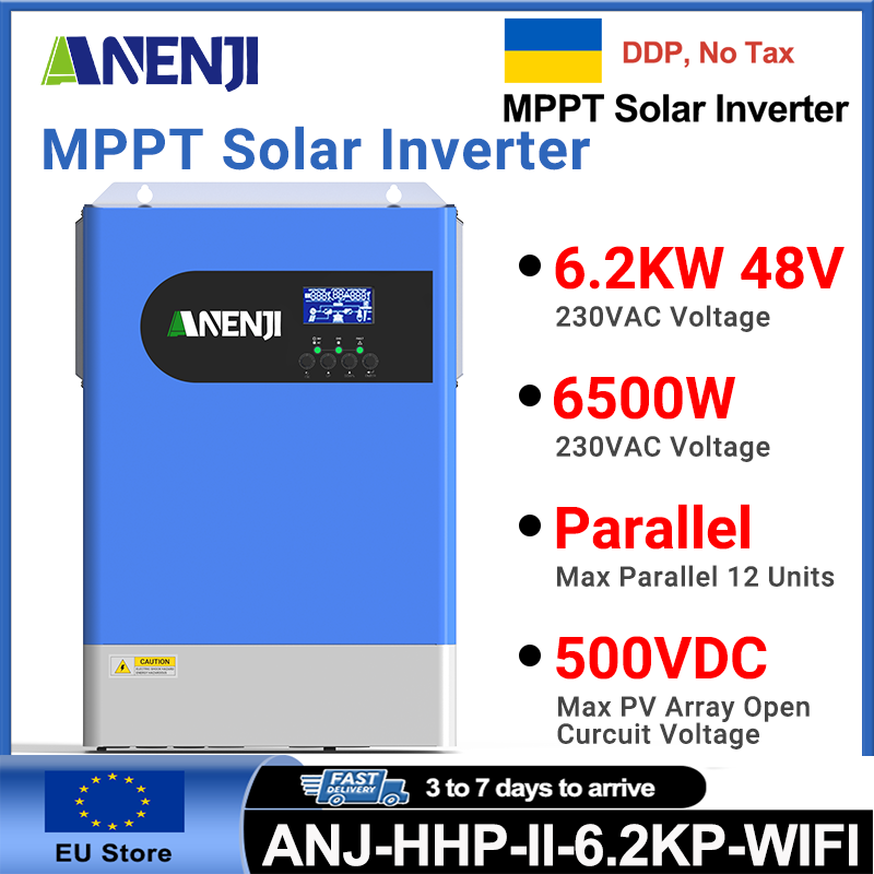 Ukraine Delivery Directly----ANENJI 6.2KW Parallel Hybrid Solar Inverter 48V MPPT Inverter 230VAC Pure Sine wave 120A Solar Charger RS485/232 with wifi PV 60-500VDC