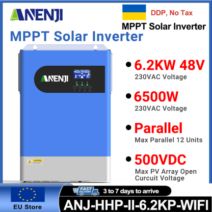 Ukraine Delivery Directly----ANENJI 6.2KW Parallel Hybrid Solar Inverter 48V MPPT Inverter 230VAC Pure Sine wave 120A Solar Charger RS485/232 with wifi PV 60-500VDC