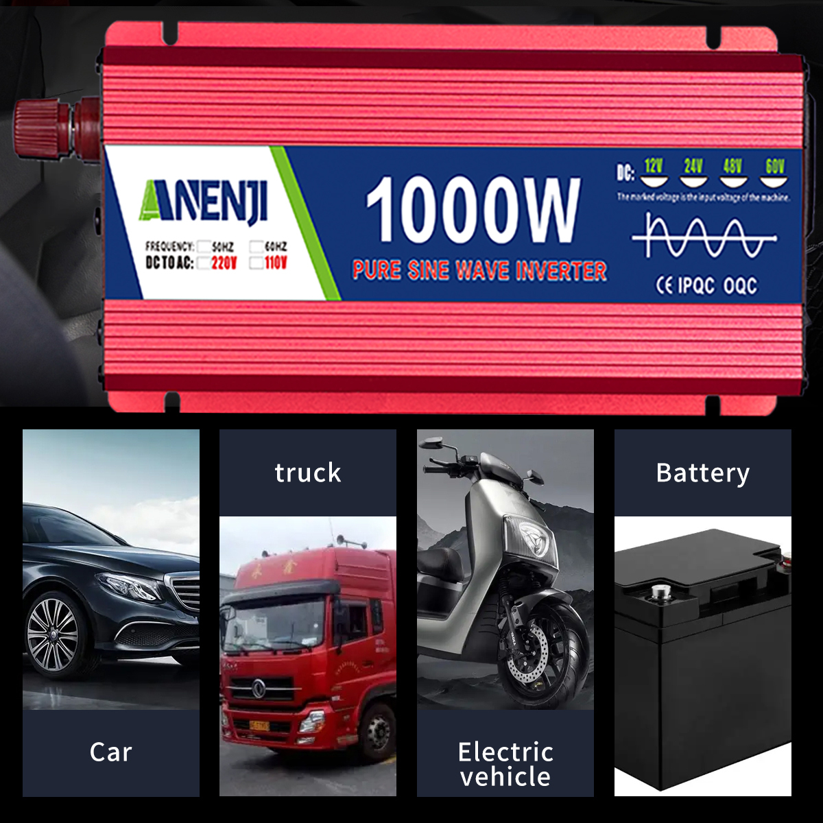 ANENJI 1000W/3000W 220V 12V/24V Pure Sine Wave Inverter Power Inverter  Portable Power Voltage Converter Car Solar Inverter