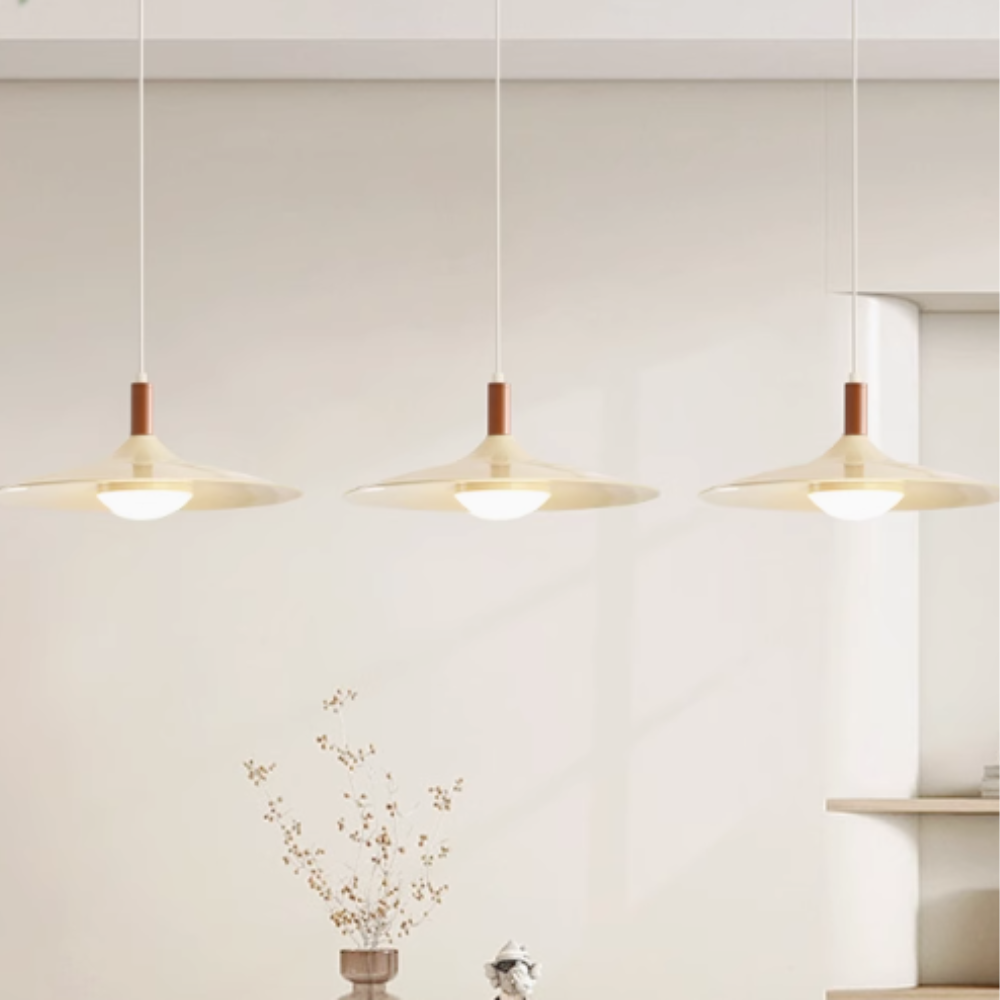 Carins Vintage Walnut Pendant Light Metal Acrylic Bedroom Dining Room