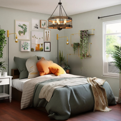 Alessio Industrial LED Pendant Light in Bedroom