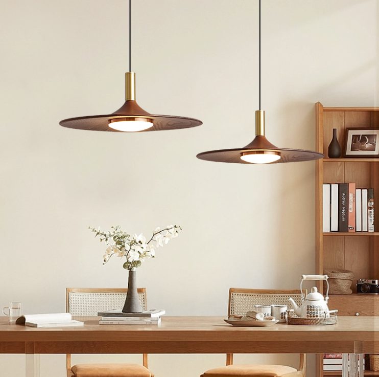 Carins Vintage Walnut Pendant Lights above dining table