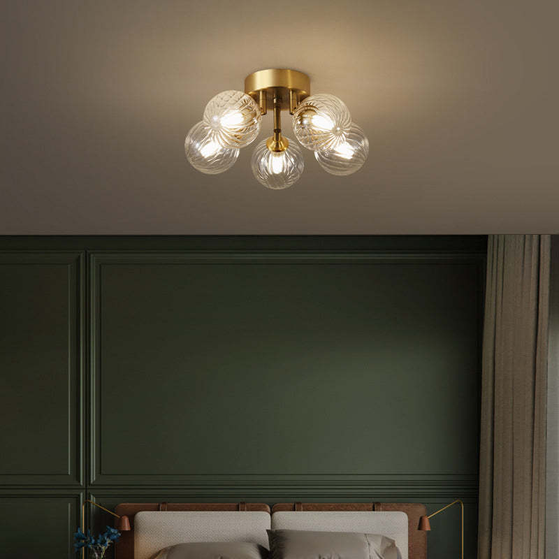 Brass & Glass Bubble Ceiling Light in Modern Bedroom