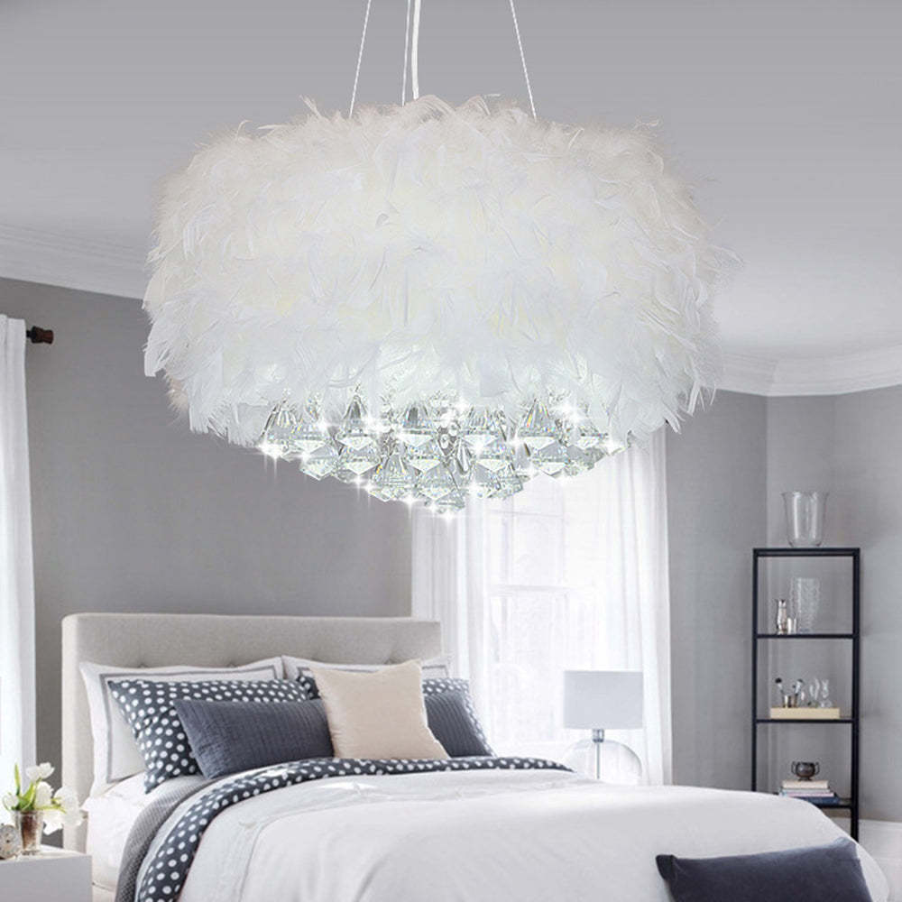 O'Moore White Feather and Crystal Chandelier in Bedroom