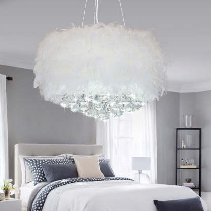 O'Moore White Feather and Crystal Chandelier in Bedroom