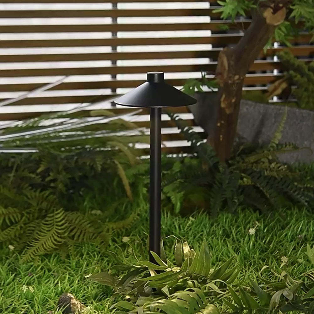 Outdoor path light in a garden setting