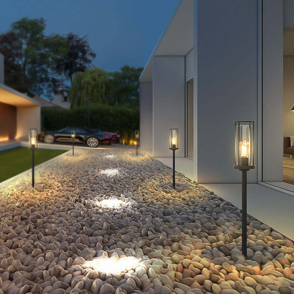 Outdoor pathway lighting with Pena Metal Cylindrical Lantern