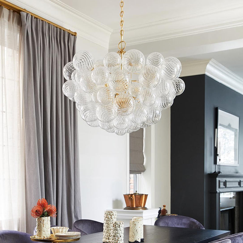 Modern bubble glass chandelier in dining room, Lassola lighting