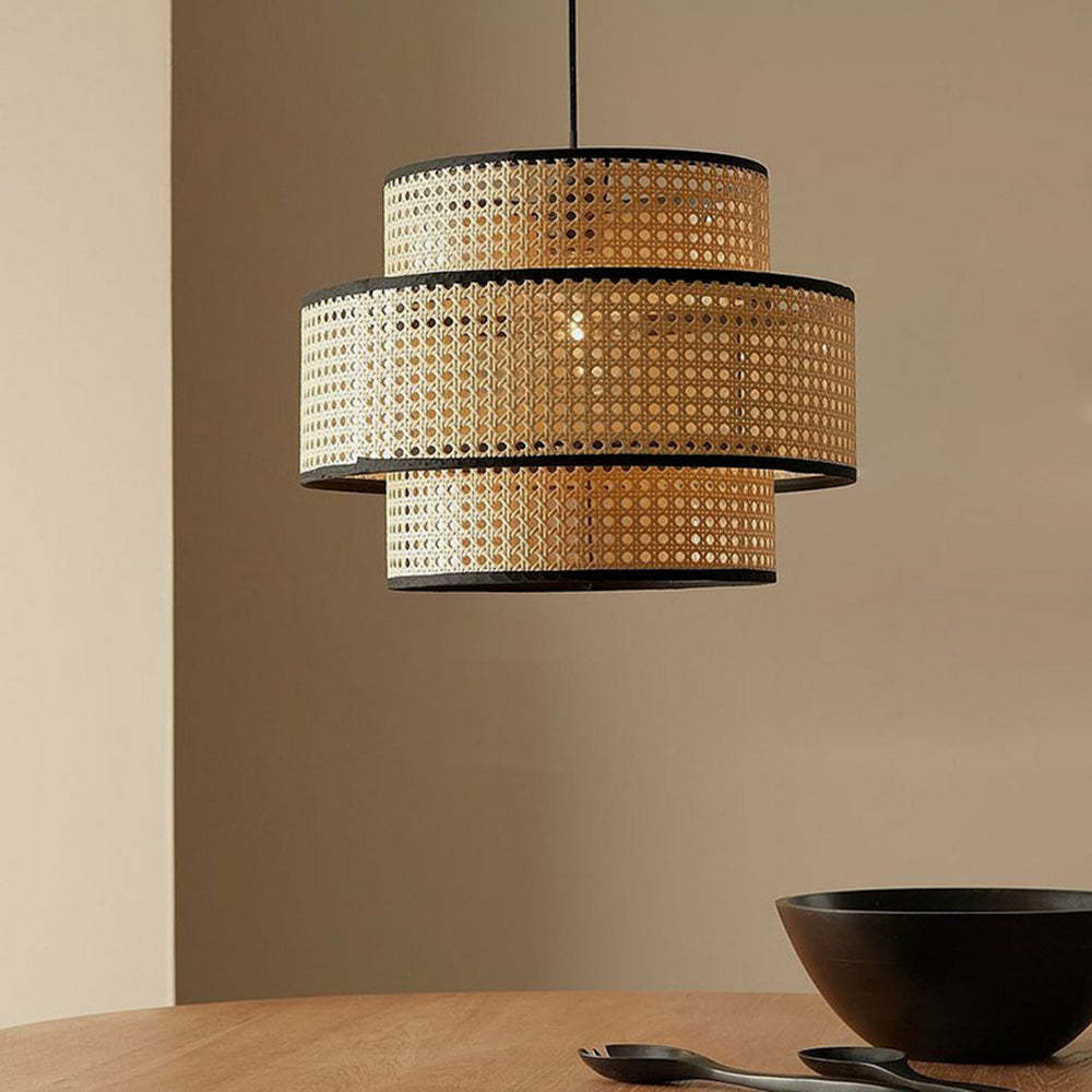 Ritta Japanese Rattan Pendant Light over wooden table