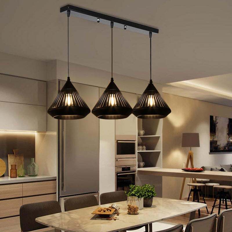 Modern black pendant light over dining table