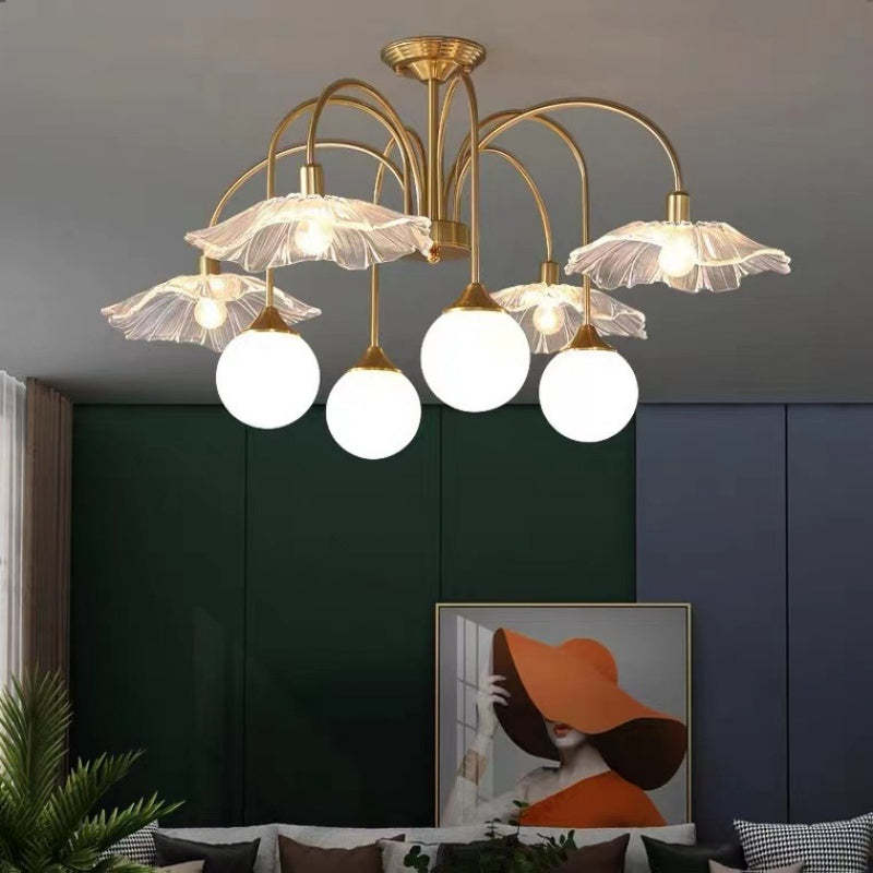 Gold Hailie Nordic Chandelier with Glass and Globe Shades