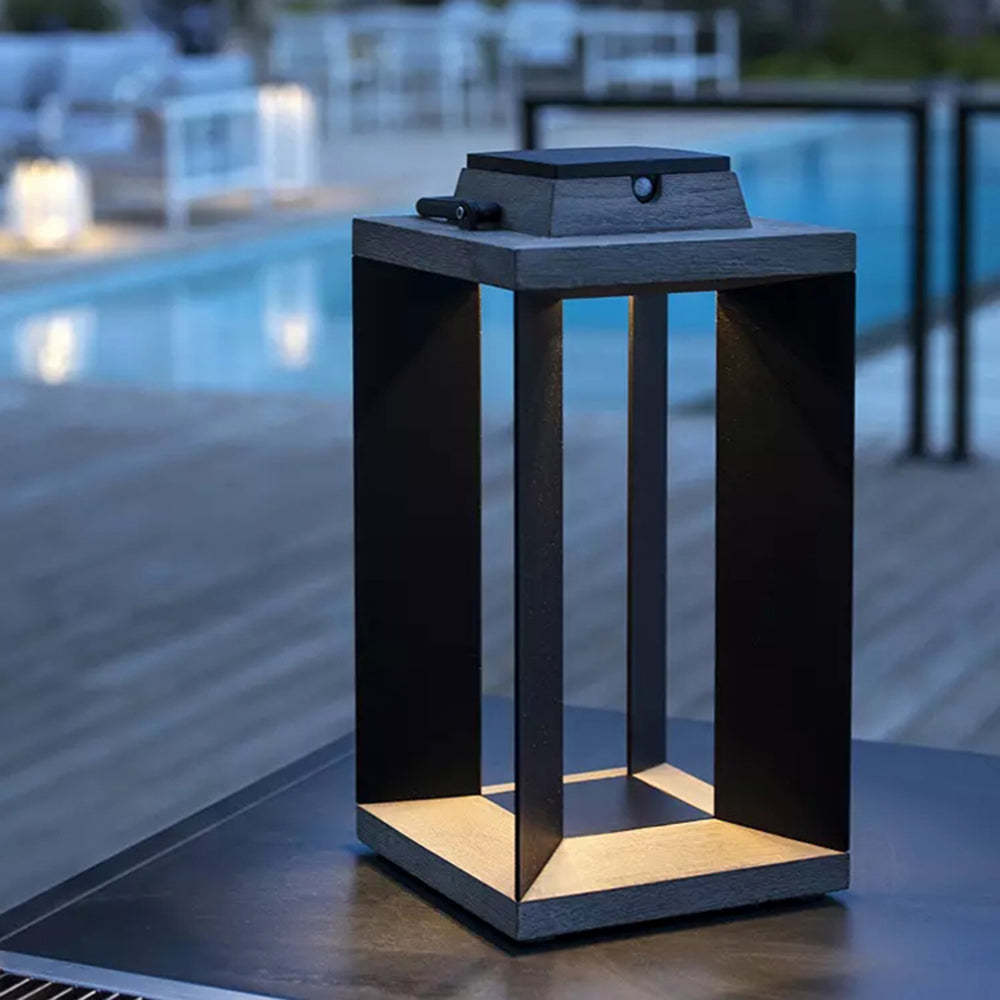 Orr solar floor lamp near pool, Las Sola outdoor lighting. Orr Contemporary Rectangular Solar Outdoor Floor Lamp