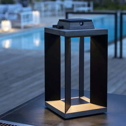 Orr solar floor lamp near pool, Las Sola outdoor lighting. Orr Contemporary Rectangular Solar Outdoor Floor Lamp