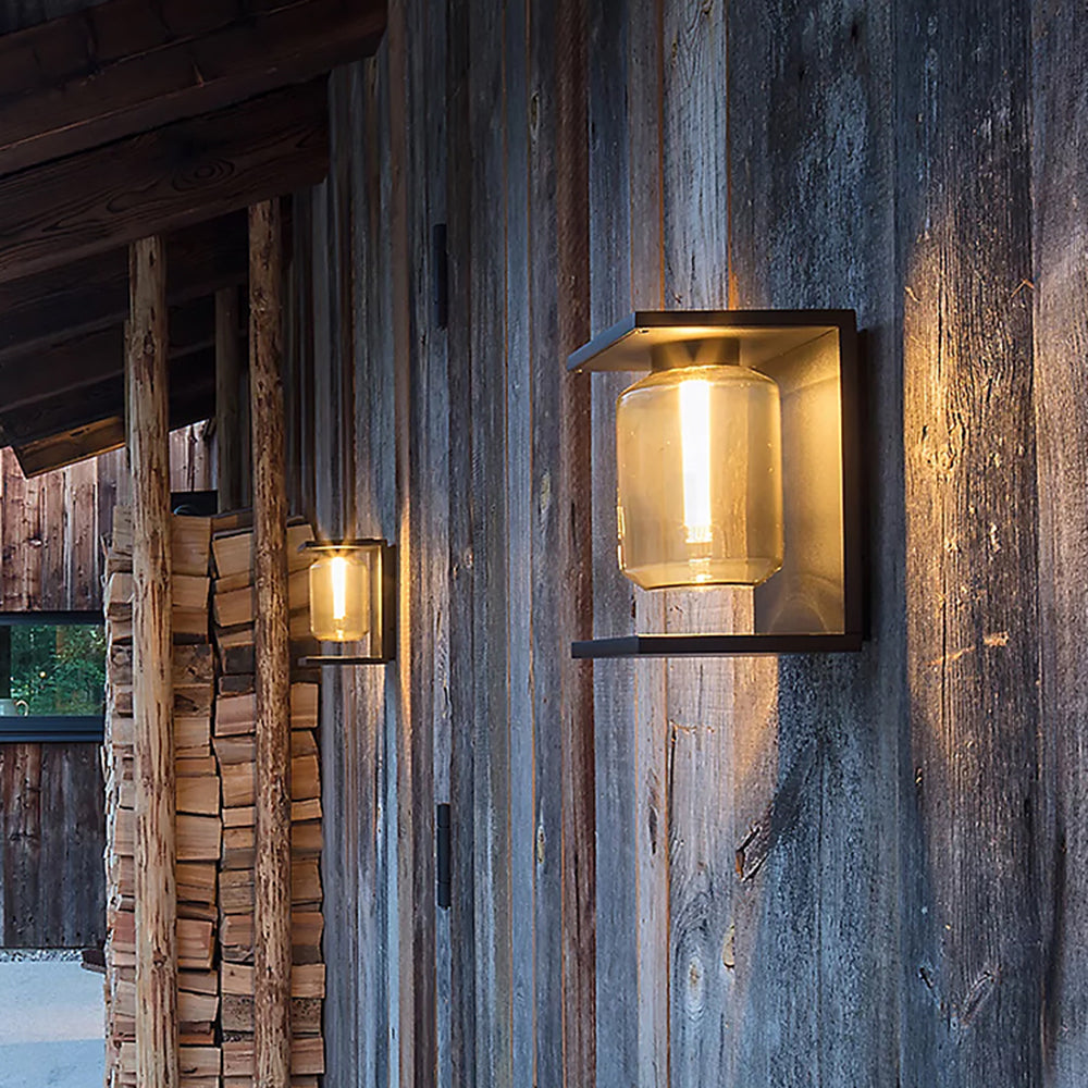 Orr solar wall lamp on wood siding.