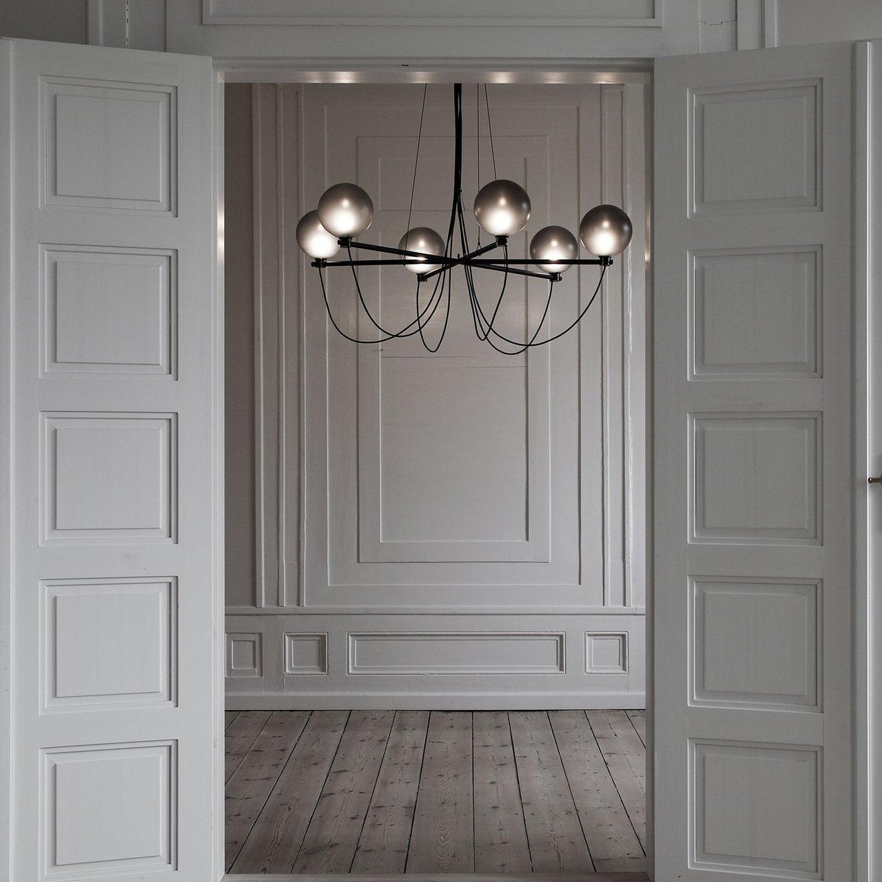 Valentina Modern Glass Ball Chandelier in a white room
