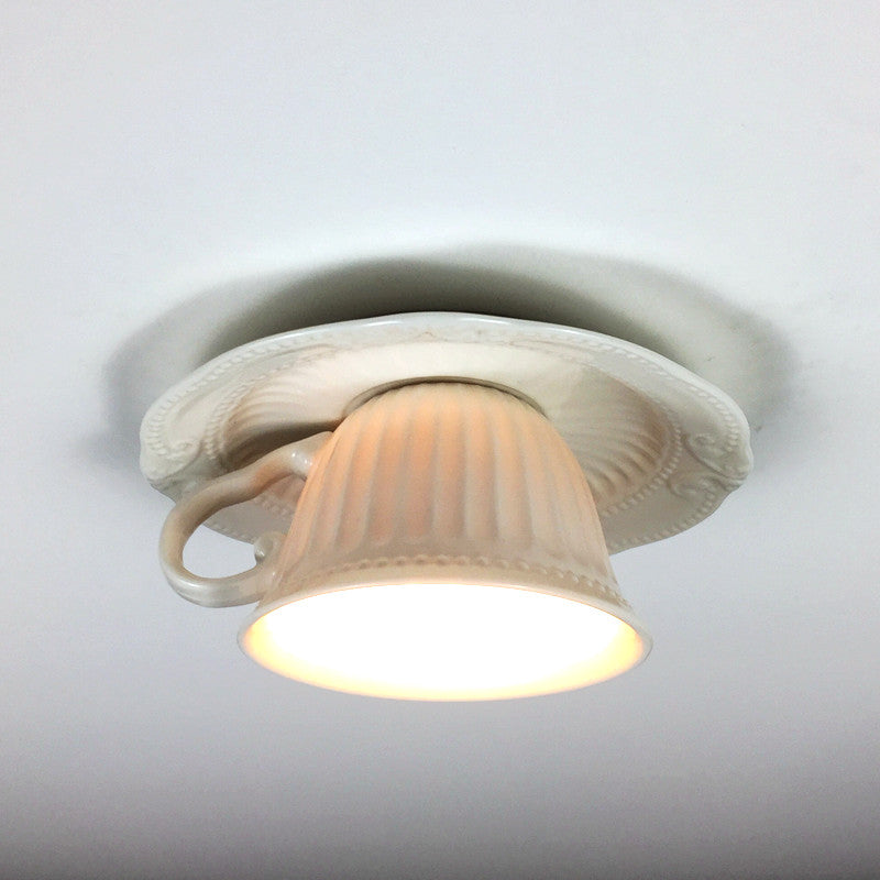Cairns Modern Cup Ceiling Light, Ceramic Tea Cup Design