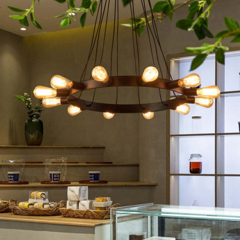 Alessio LED Chandelier in Cafe, Vintage Lighting Fixture