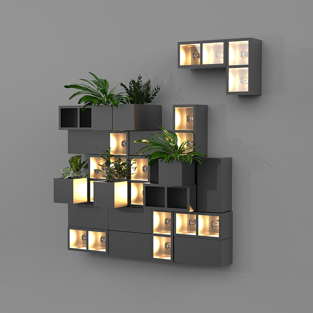 Modern outdoor wall lamp with planters and warm lighting