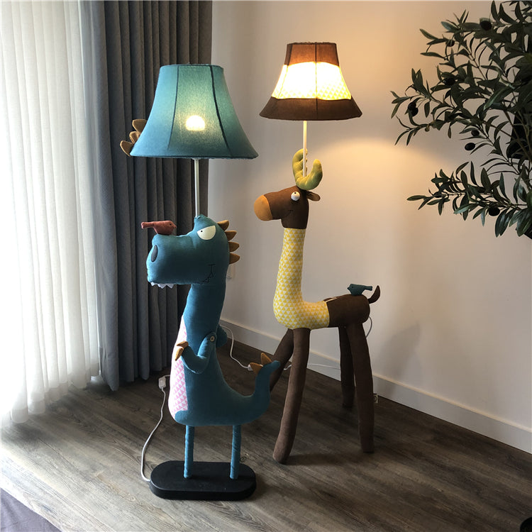 Blue dinosaur floor lamp and giraffe lamp