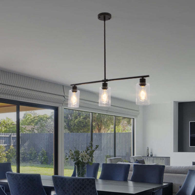 Leigh Industrial Minimalist LED Chandelier above dining table