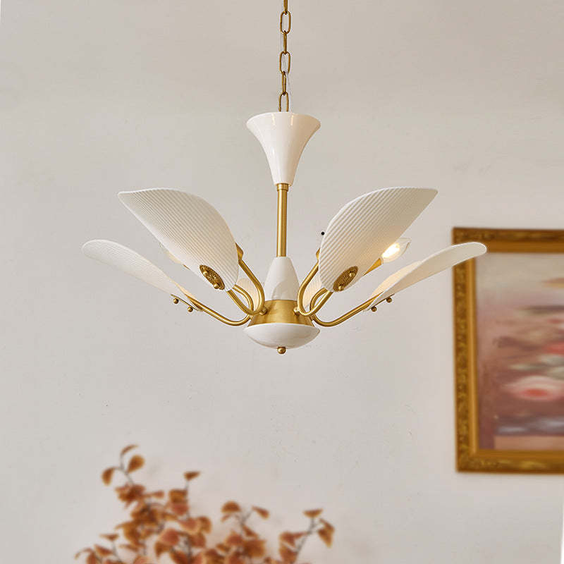 Alessio LED Chandelier: White & Gold Petal Design