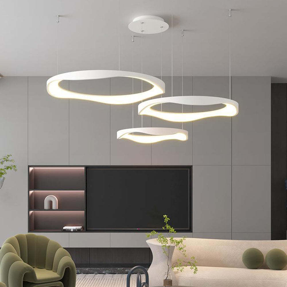 Modern white Arisha pendant lighting for living room ambiance.