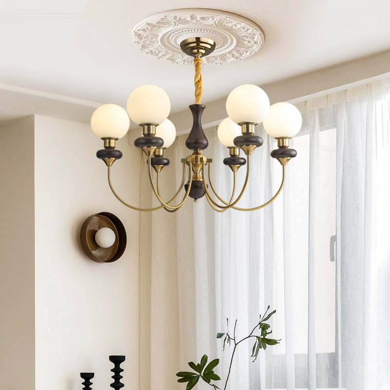Silva Chandelier modern design with wood and globe lights