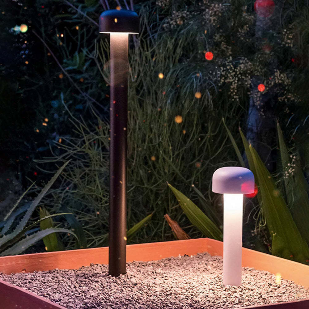 Orr modern metal path light illuminating outdoor garden