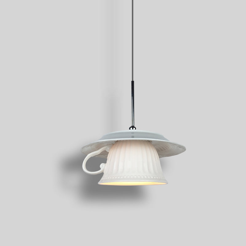 White ceramic teacup pendant light, Nordic design