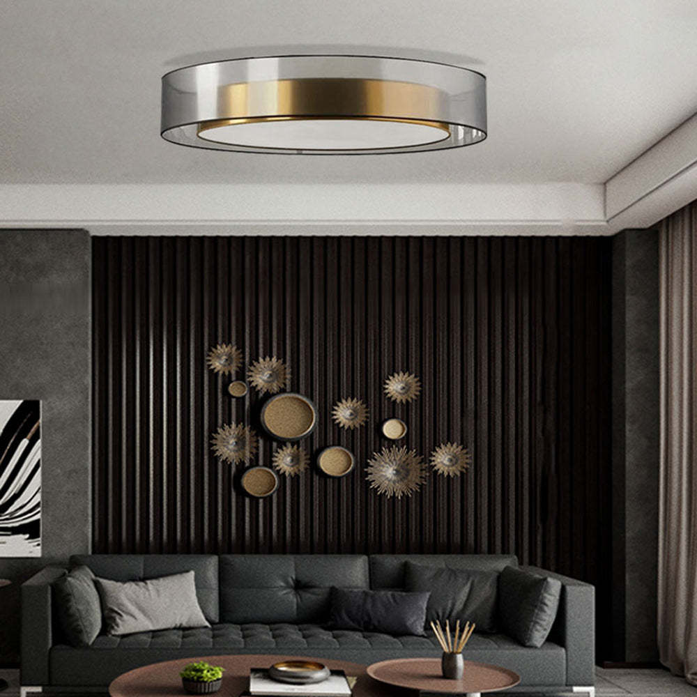 Modern living room with gold Quinn LED ceiling light
