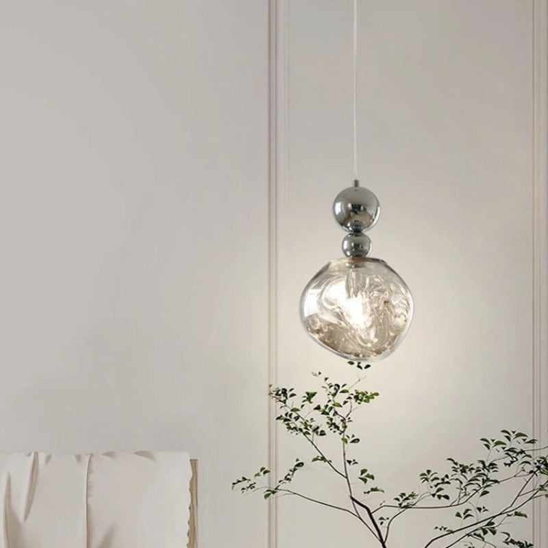 Hailie Retro Pendant Light, chrome and glass, bedroom decor