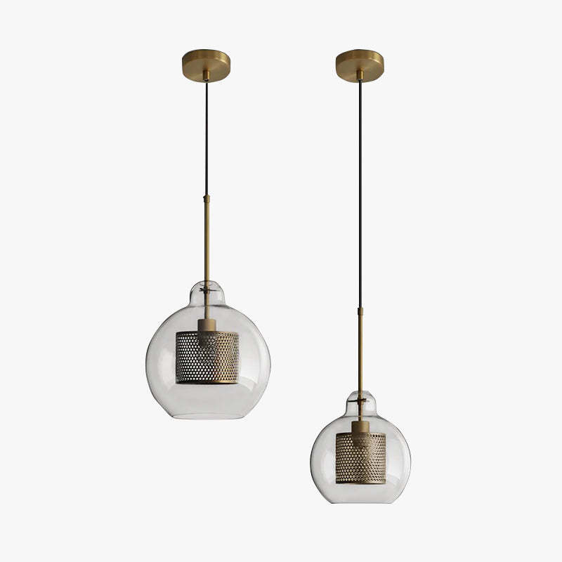 Oneal Contemporary Golden Pendant Light, Metal/Glass, Globe/Cylindric