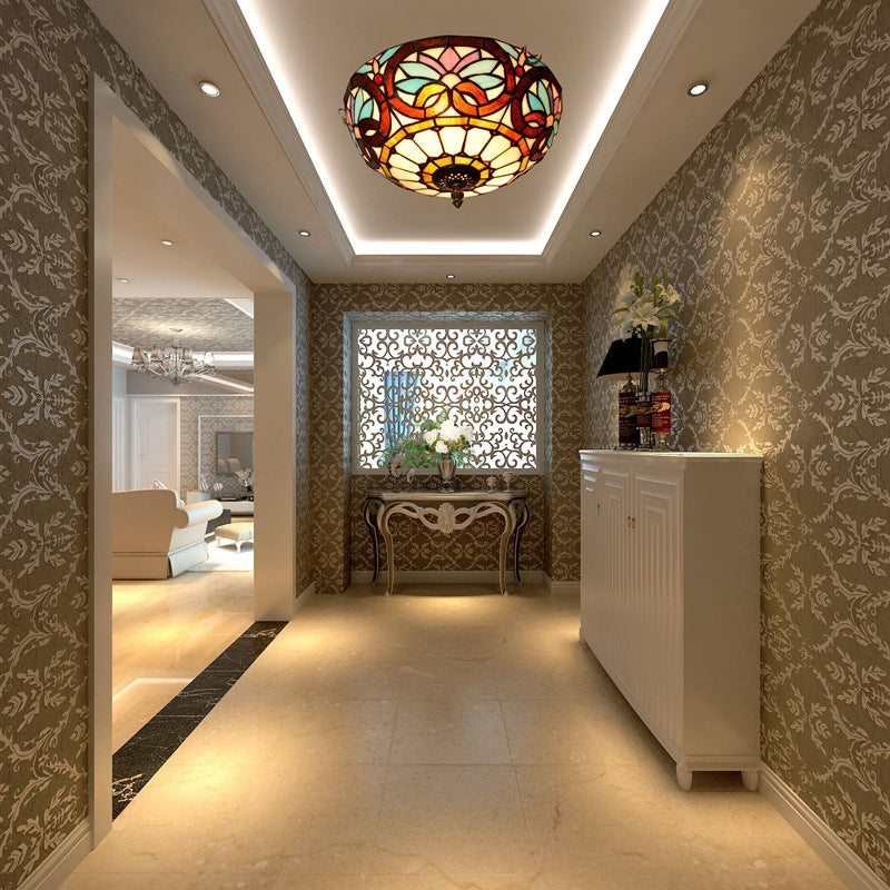 Eryn Designer Ceiling Light illuminating hallway with glass shade
