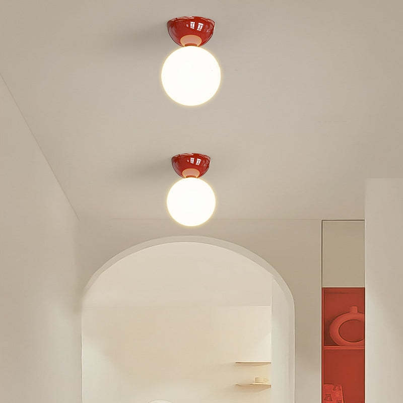 Red canopy Valentina ceiling lights in hallway, sphere lights