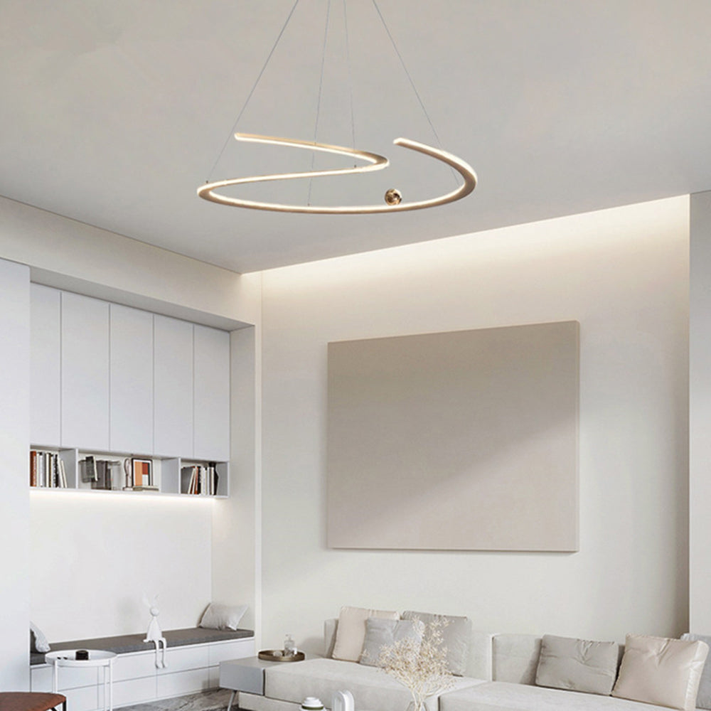 Modern Louise linear pendant light in living room.