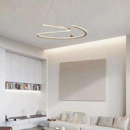Modern Louise linear pendant light in living room.
