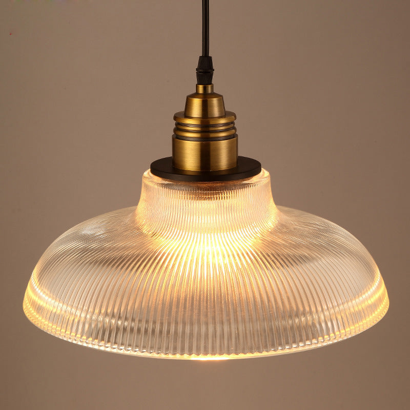 Industrial glass pendant light close up