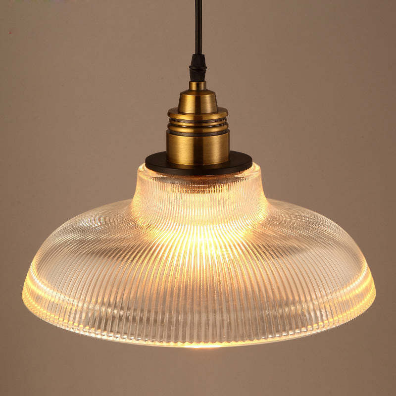 Industrial glass pendant light close up