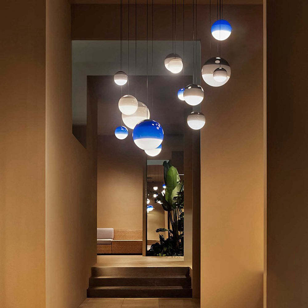 Hailie colorful glass bubble pendant lights in hallway.