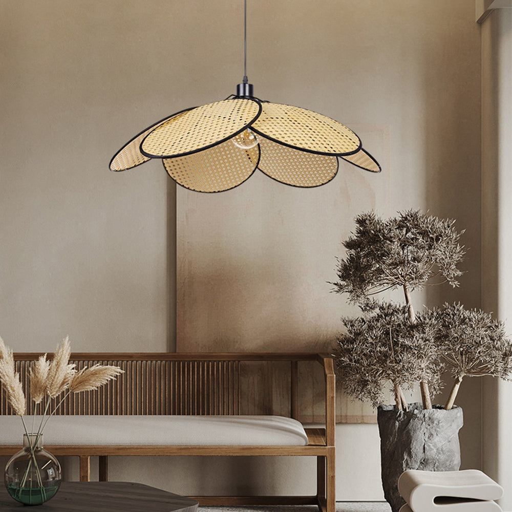 Willow Weave Rattan Pendant Light in living room setting