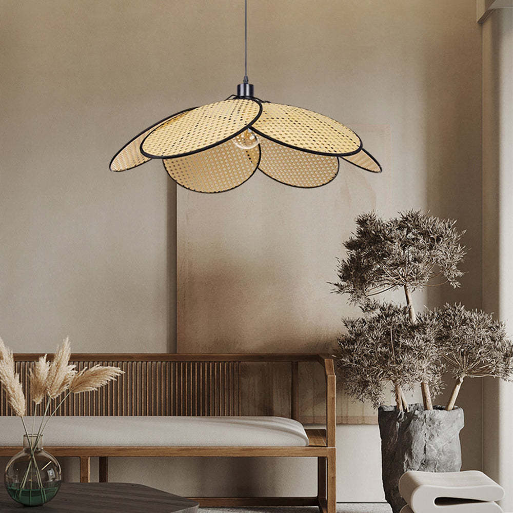 Willow Weave Rattan Pendant Light in living room setting