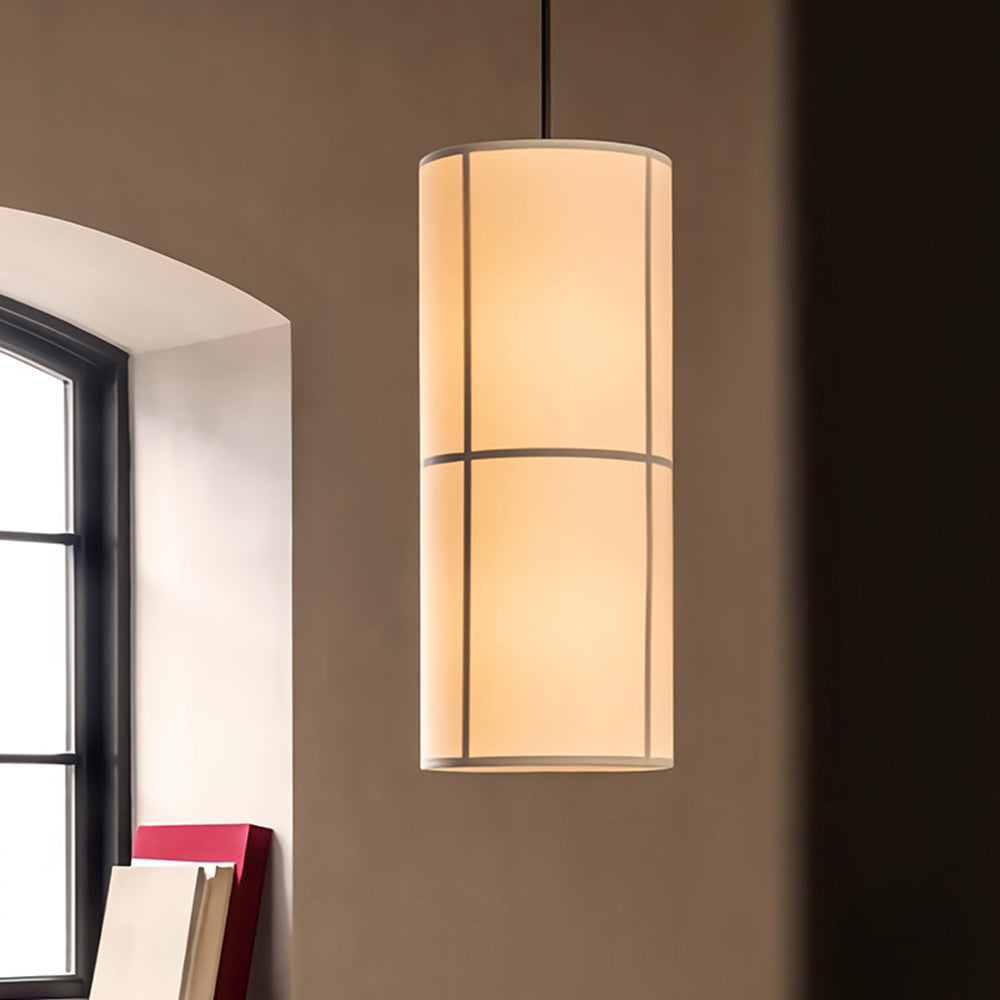 Renée Cylinder Pendant Light, Lantern, Fabric, Japanese