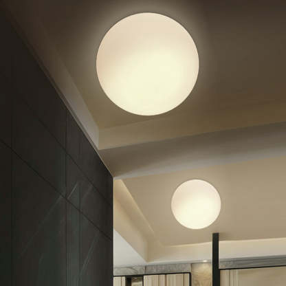 Modern bubble sphere ceiling lights illuminating a room