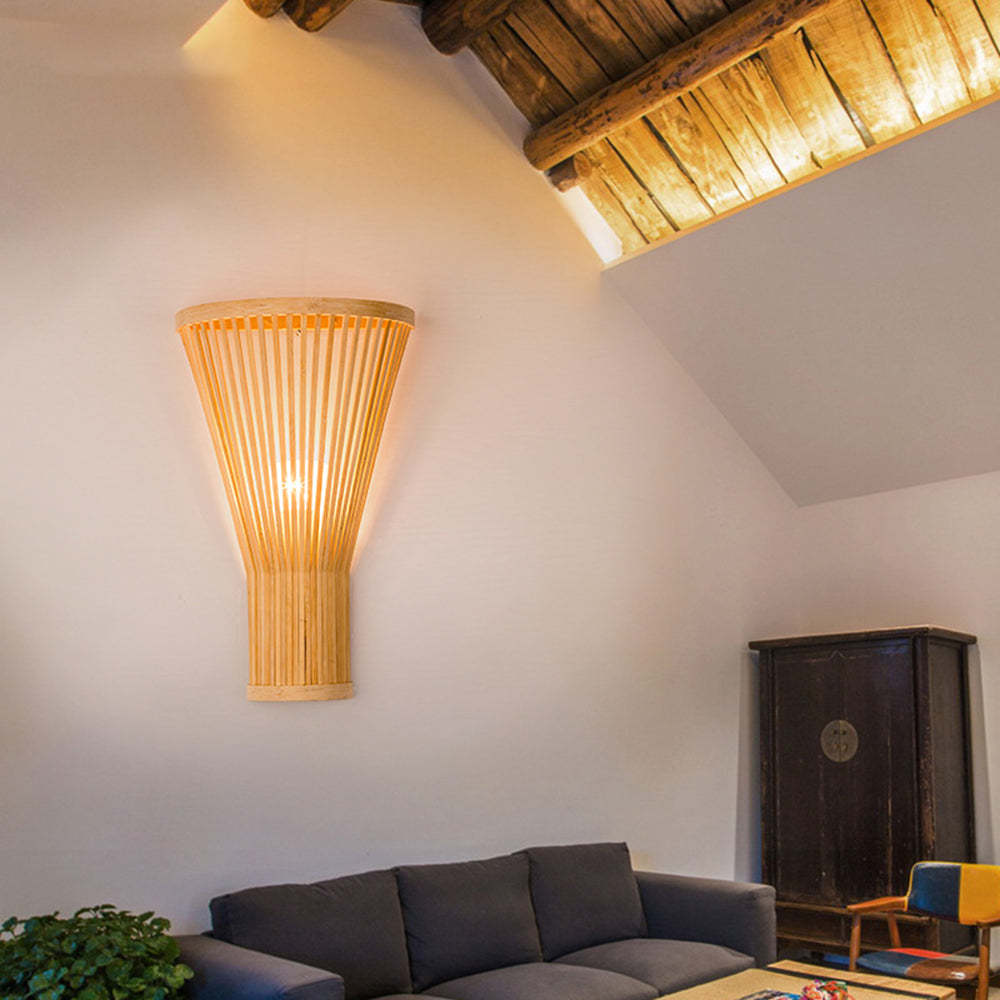 Rattan wall lamp: Muto LED light over sofa