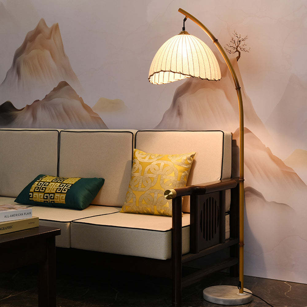 Ozawa bamboo style floor lamp with fabric shade