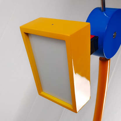 Close-up of Morandi Lego style floor lamp, artistic lighting.