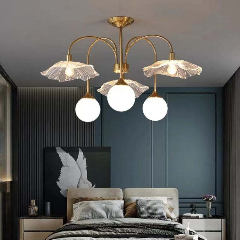 Modern LED Chandelier over Bedroom Bed