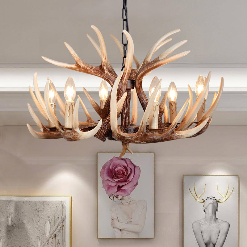 Antler chandelier, rustic lighting for living room