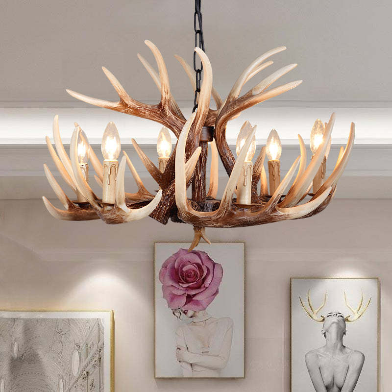 Antler chandelier, rustic lighting for living room