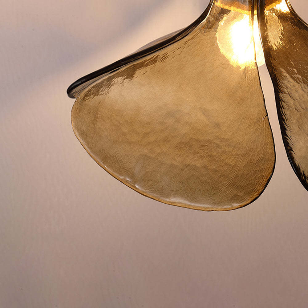 Carins pendant light. Amber glass flower. Las Sola Lighting.